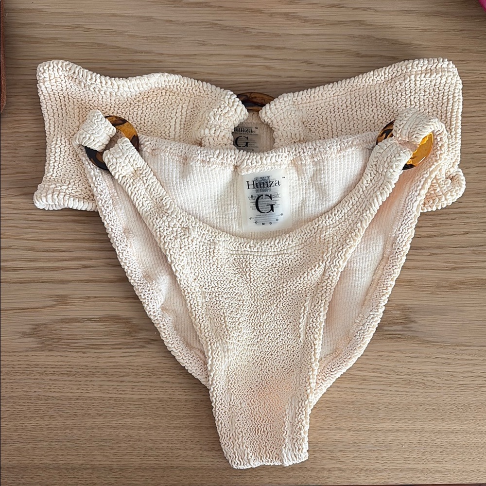 Hunza G Cream Textured Bikini with Tortoiseshell Accents
